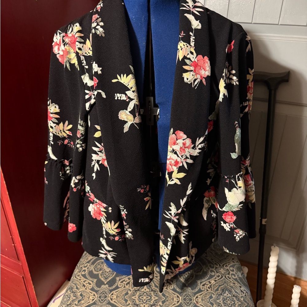 Maurices Floral Blazer Size 3X | Black Open Front Plus Size Jacket